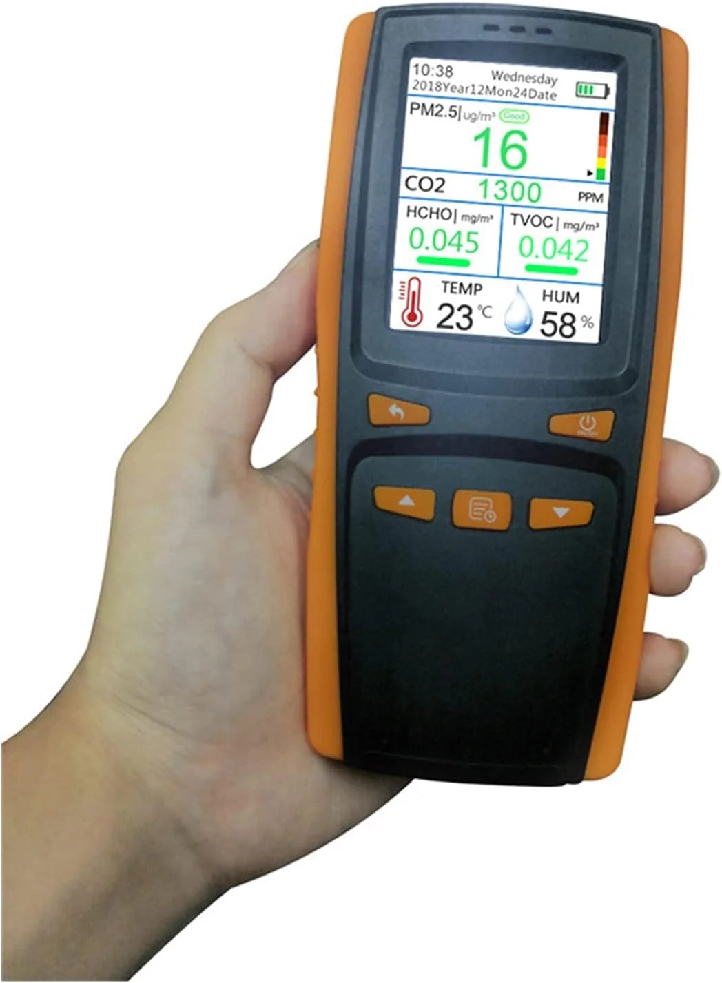 دستگاه تشخیص گاز، آشکارساز کیفیت هوا قابل حمل خانگی برای تشخیص دی اکسید کربن، گرد و غبار، PM2.5 و فرمالدئید HCHO.