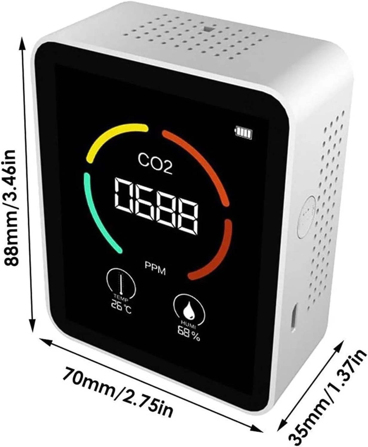 دستگاه تشخیص گاز، دستگاه اندازه گیری دیجیتال چند منظوره 5 در 1، دستگاه اندازه گیری رطوبت و دما، دی اکسید کربن TVOC HCHO، آشکارساز نظارت بر کیفیت هوا (سفید 2 CO2)