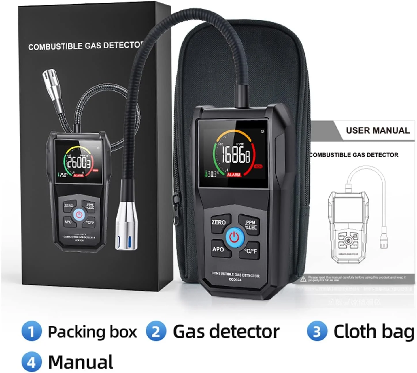 دتکتور گاز، آشکارساز گاز، تشخیص نشت مبرد خودرو، حسگر گاز قابل احتراق LCD، آنالایزر گاز، مانیتور کیفیت هوا CGD02A.(CGD02A(صفحه نمایش LCD))