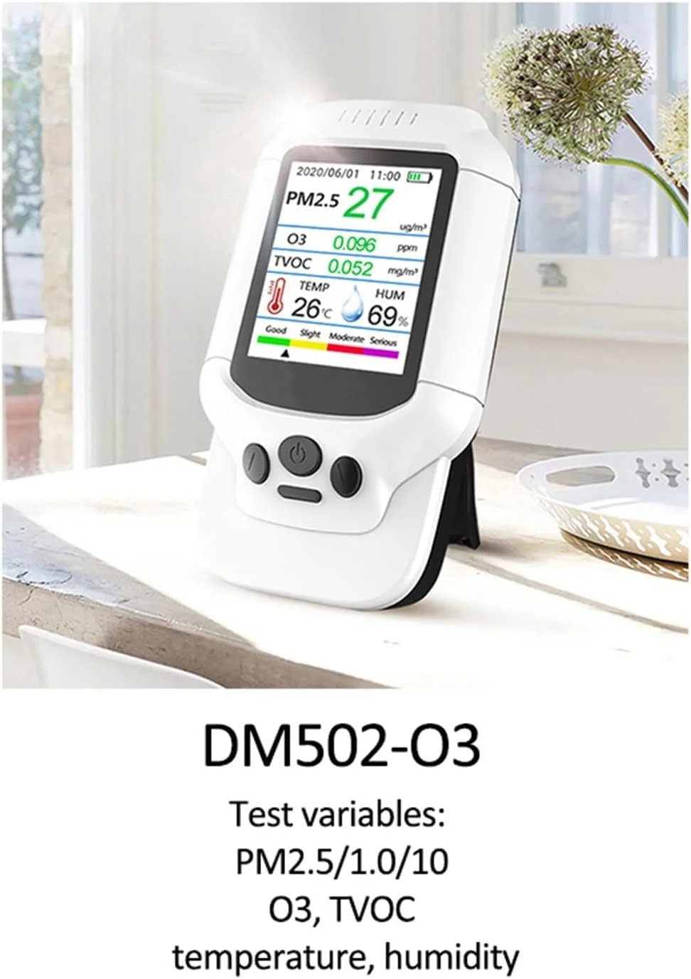 دتکتور گاز، PM2.5 / HCHO/TVOC نظارت بر دما و رطوبت دستگاه تجزیه و تحلیل کیفیت هوا تست فرمالدئید دستگاه تشخیص گاز ازن آنالایزر اندازه گیری (502O3)