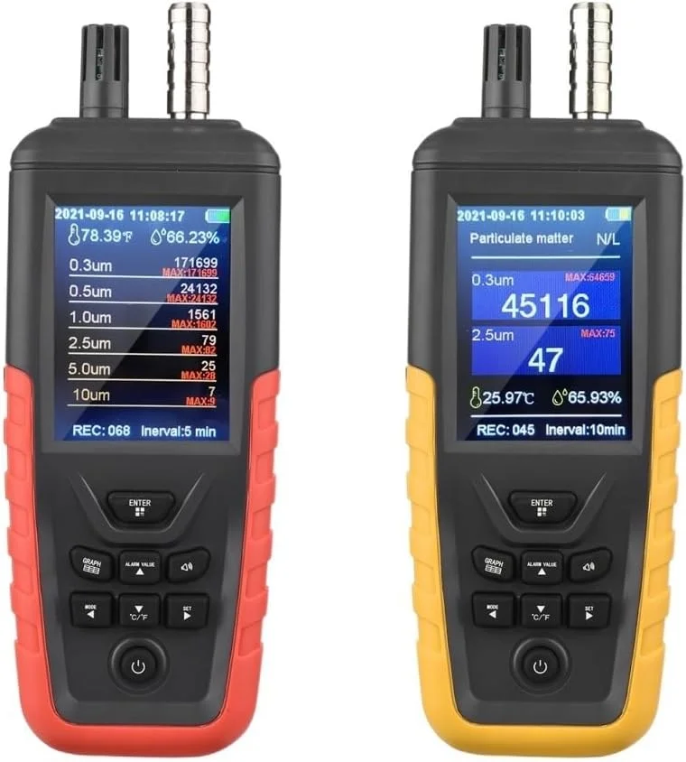 دتکتور گاز، شمارنده ذرات گرد و غبار 3/6 کاناله PM2.5 PM10 با صفحه نمایش رنگی 3.2 اینچی با نور پس زمینه، دستگاه تست کیفیت هوا برای مصارف خانگی (TC-8100 3 کاناله)