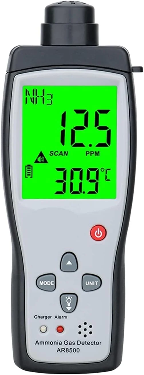 دستگاه تشخیص گاز، آشکارساز گاز آمونیاک NH3. آنالایزر گاز، تستر کیفیت هوا، مانیتور دستی 0-10 ppm با آلارم صوتی و نوری AR8500