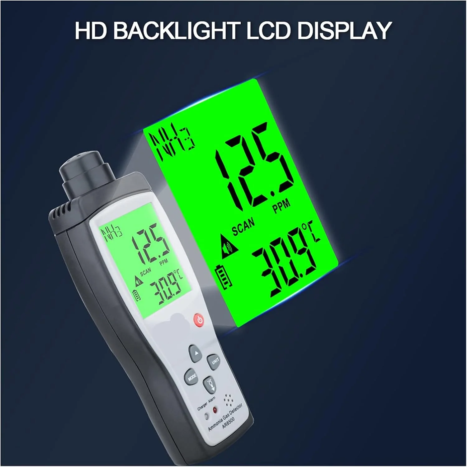 دستگاه تشخیص گاز، آشکارساز گاز آمونیاک NH3. آنالایزر گاز، تستر کیفیت هوا، مانیتور دستی 0-10 ppm با آلارم صوتی و نوری AR8500