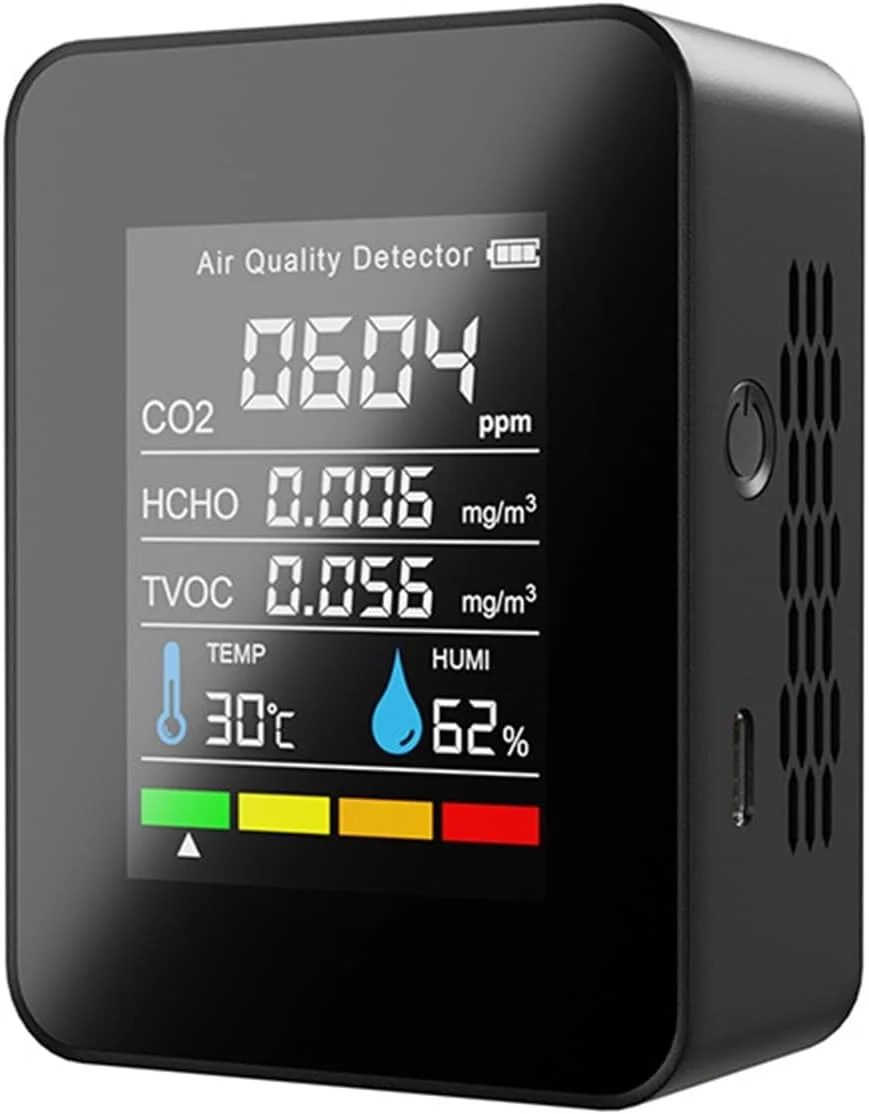 دستگاه تشخیص گاز، دستگاه تست CO2، سنسور سنجش دی اکسید کربن با مقادیر کمی دی اکسید کربن TVOC HCHO، دما و رطوبت (سفید) دستگاه تشخیص گاز، دستگاه تست CO2، سنسور سنجش دی اکسید کربن با مقادیر کمی دی اکسید کربن TVOC HCHO، دما و رطوبت (سفید)