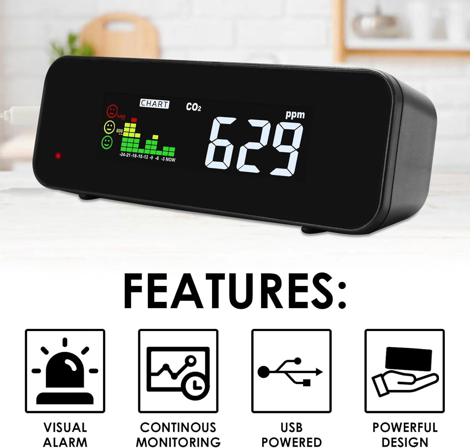 مانیتور دی اکسید کربن DANOPLUS، تستر کیفیت هوای داخل ساختمان، سنسور دی اکسید کربن NDIR، ابزار قابل حمل با قابلیت اندازه گیری دما، نمایشگر LED رنگی، محدوده اندازه گیری 0 تا 5000ppm