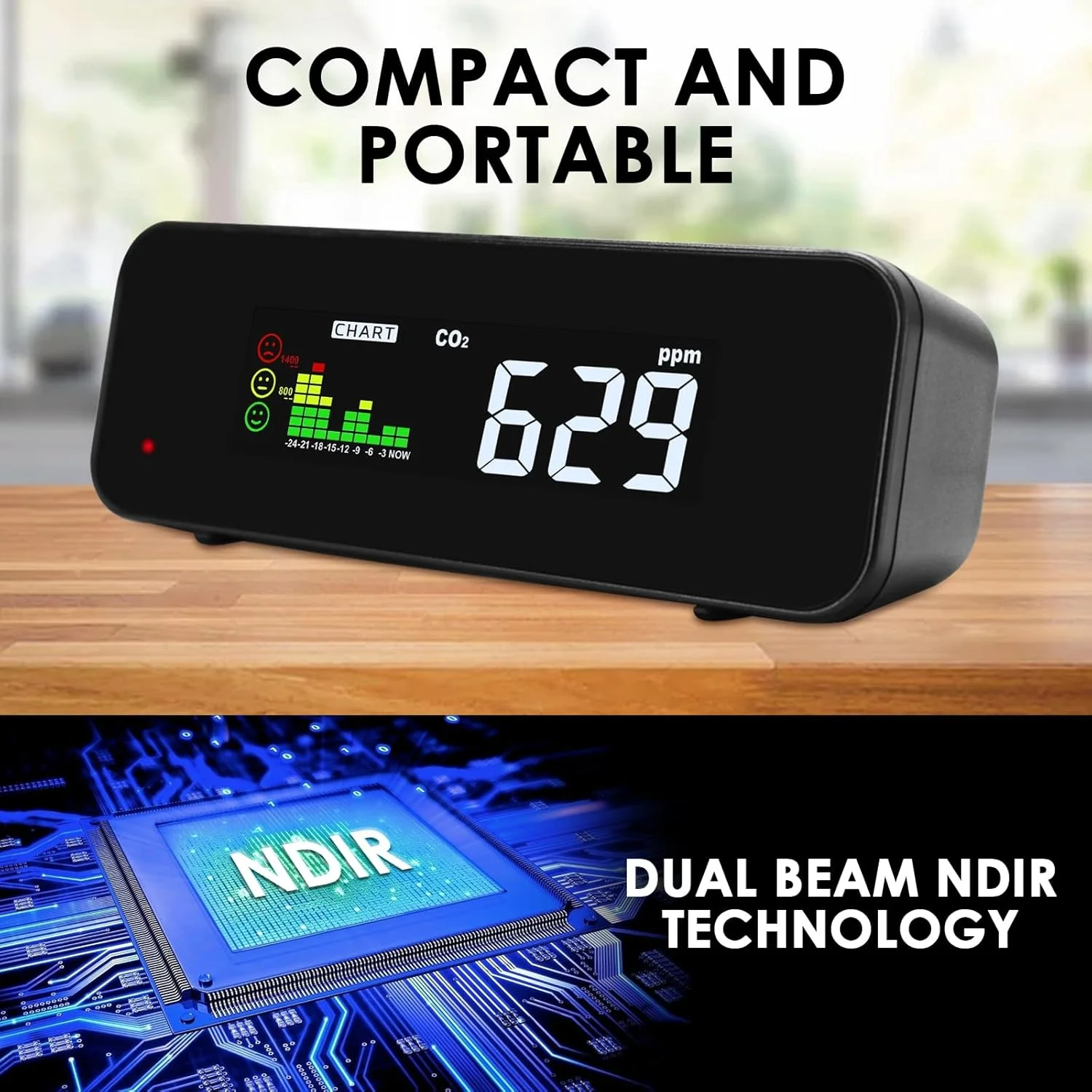 مانیتور دی اکسید کربن DANOPLUS، تستر کیفیت هوای داخل ساختمان، سنسور دی اکسید کربن NDIR، ابزار قابل حمل با قابلیت اندازه گیری دما، نمایشگر LED رنگی، محدوده اندازه گیری 0 تا 5000ppm