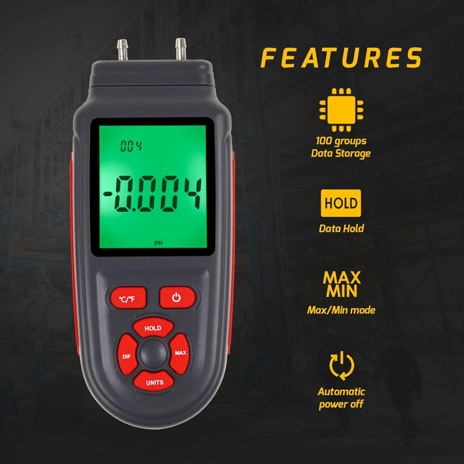 فشارسنج DANOPLUS، فشارسنج حرفه ای، تستر فشار گاز ±3Psi، فشارسنج HVAC با 12 واحد قابل انتخاب، فشارسنج دیفرانسیل دو پورت، فشارسنج هوا و دماسنج