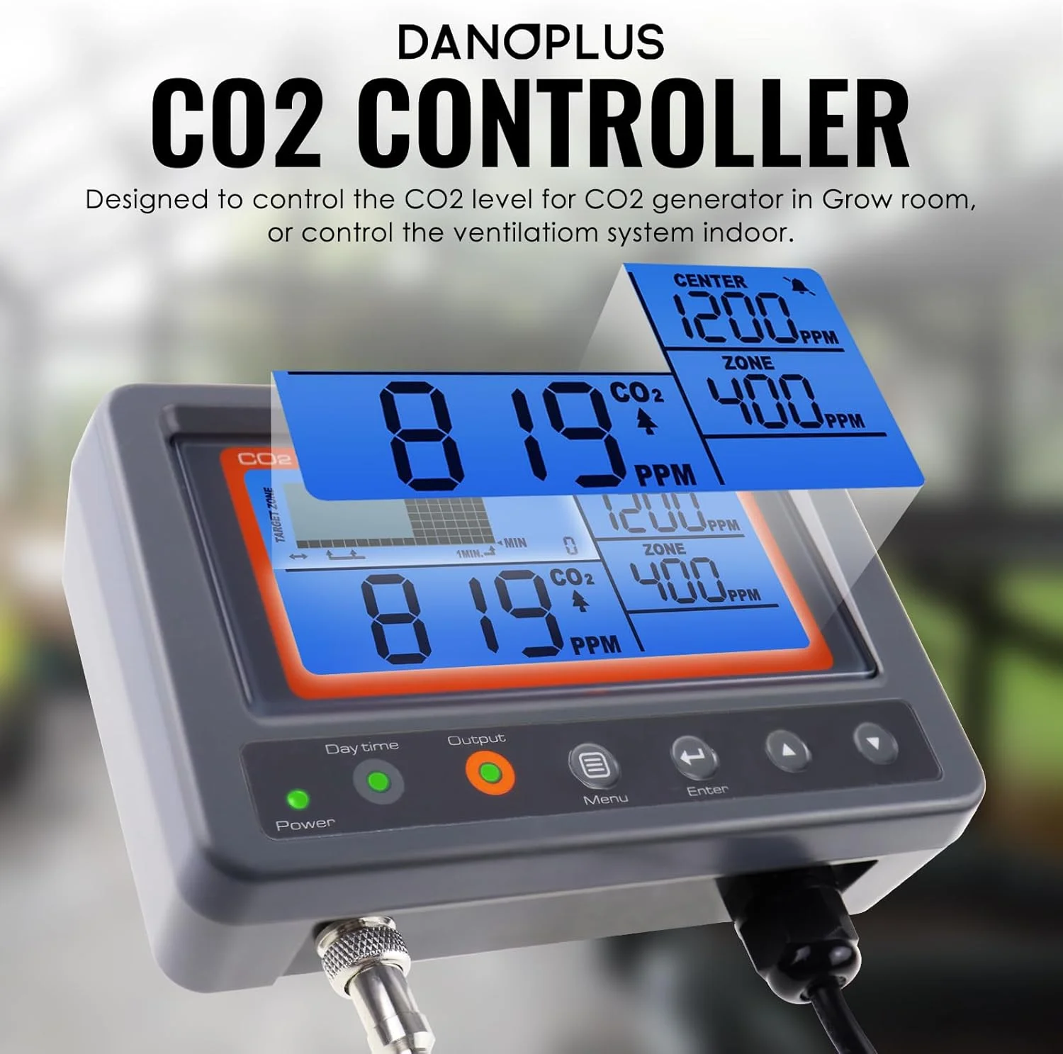 کنترلر دی اکسید کربن DANOPLUS، مانیتور CO2 با عملکرد رله شب و روز، سنسور NDIR CO2 برای گلخانه، اتاق های رشد، کارخانه، خانه، دفتر