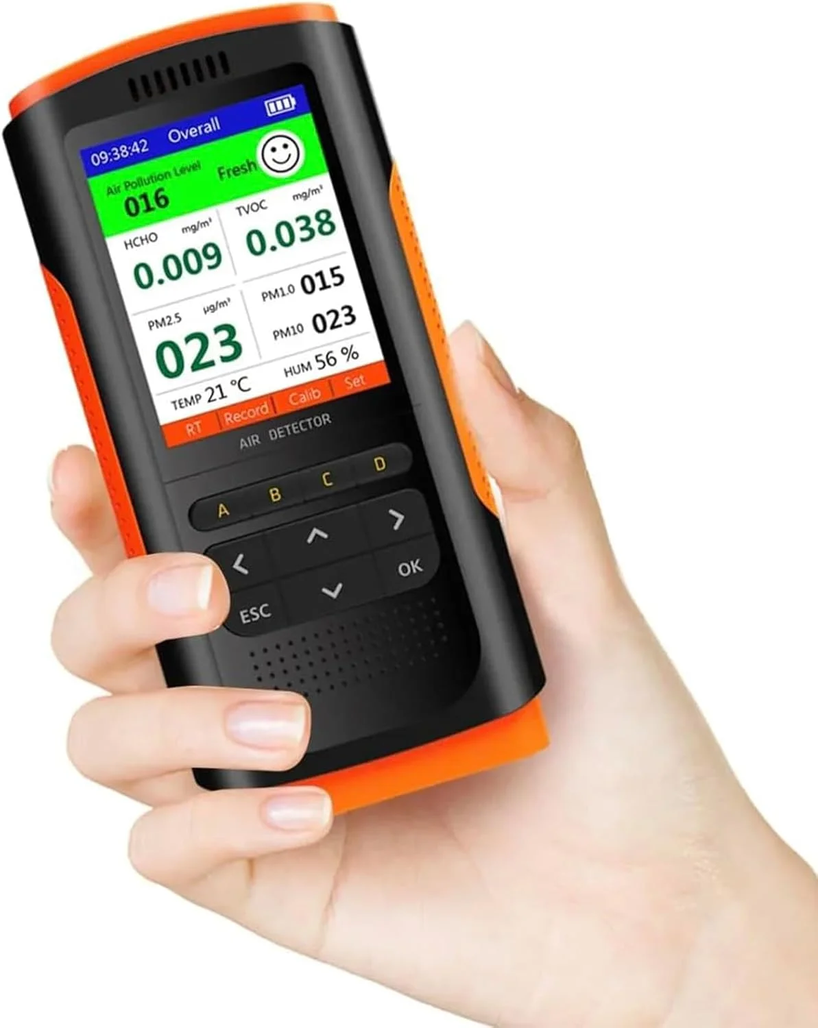 دستگاه سنجش کیفیت هوا، دستگاه سنجش هوای فضاهای بسته، سنسور HCHO، تستر فرمالدهید TVOC، PM2.5 PM1.0 PM10 دقیق، دماسنج رطوبت، نمایشگر زمان واقعی