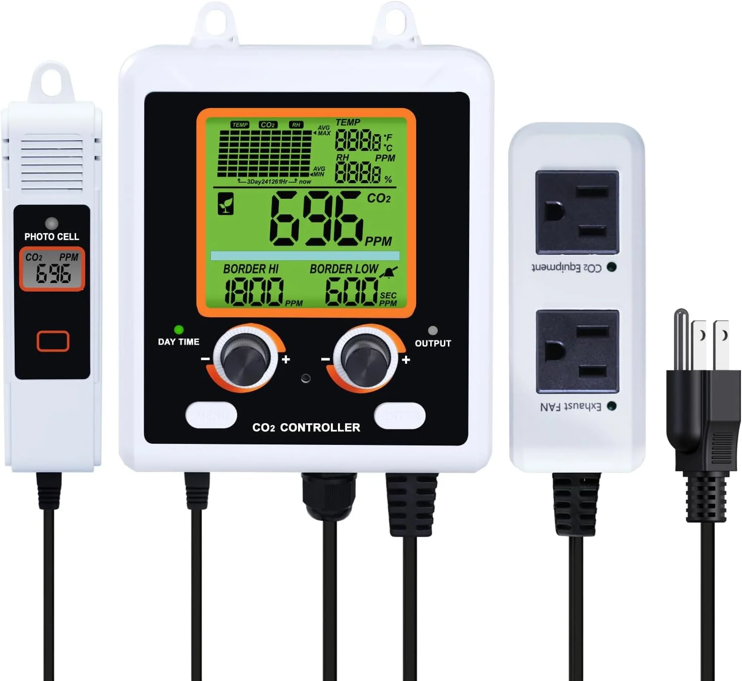 کنترلر دی اکسید کربن با دو خروجی برای اتاق رشد، دو دوشاخه هوشمند به طور خودکار تنظیم کننده ها و فن ها را کنترل می کنند، دارای سنسور NDIR و نمایش نمودار CO2، دما و رطوبت کنترلر دی اکسید کربن با دو خروجی برای اتاق رشد، دو دوشاخه هوشمند به طور خودکار تنظیم کننده ها و فن ها را کنترل می کنند، دارای سنسور NDIR و نمایش نمودار CO2، دما و رطوبت