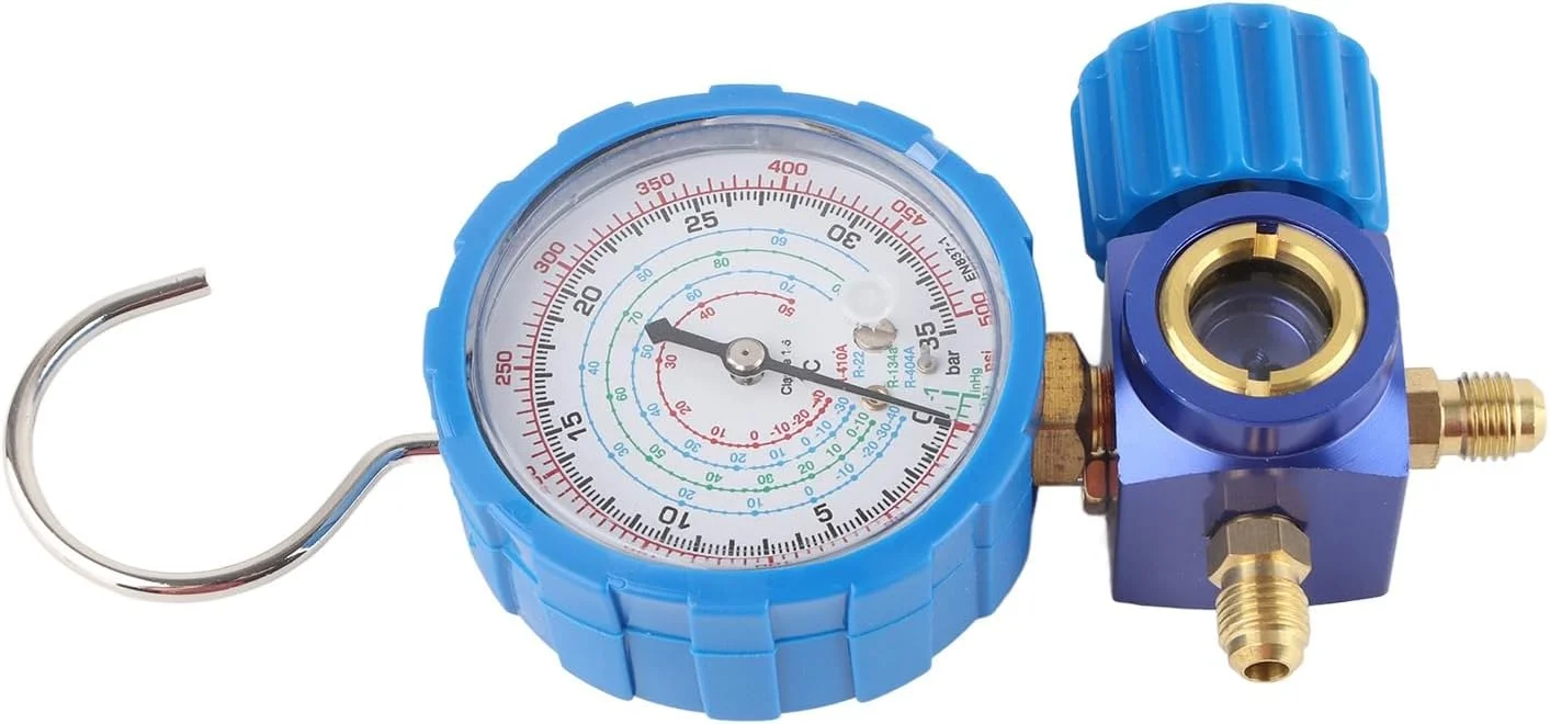 گیج منیفولد تهویه مطبوع، منیفولد R134A، مانومتر R 410A با شیر 500Psi 35Kgf Cm با آینه دیداری