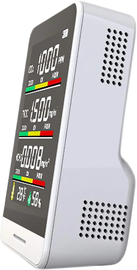 دستگاه سنجش کیفیت هوا برای دی اکسید کربن، دما، رطوبت، فرمالدهید و TVOC، دستگاه تشخیص دی اکسید کربن قابل شارژ با عمر باتری طولانی و صفحه نمایش رنگی، مانیتور دی اکسید کربن برای اتاق خواب، اتاق نشیمن، اتاق کودک