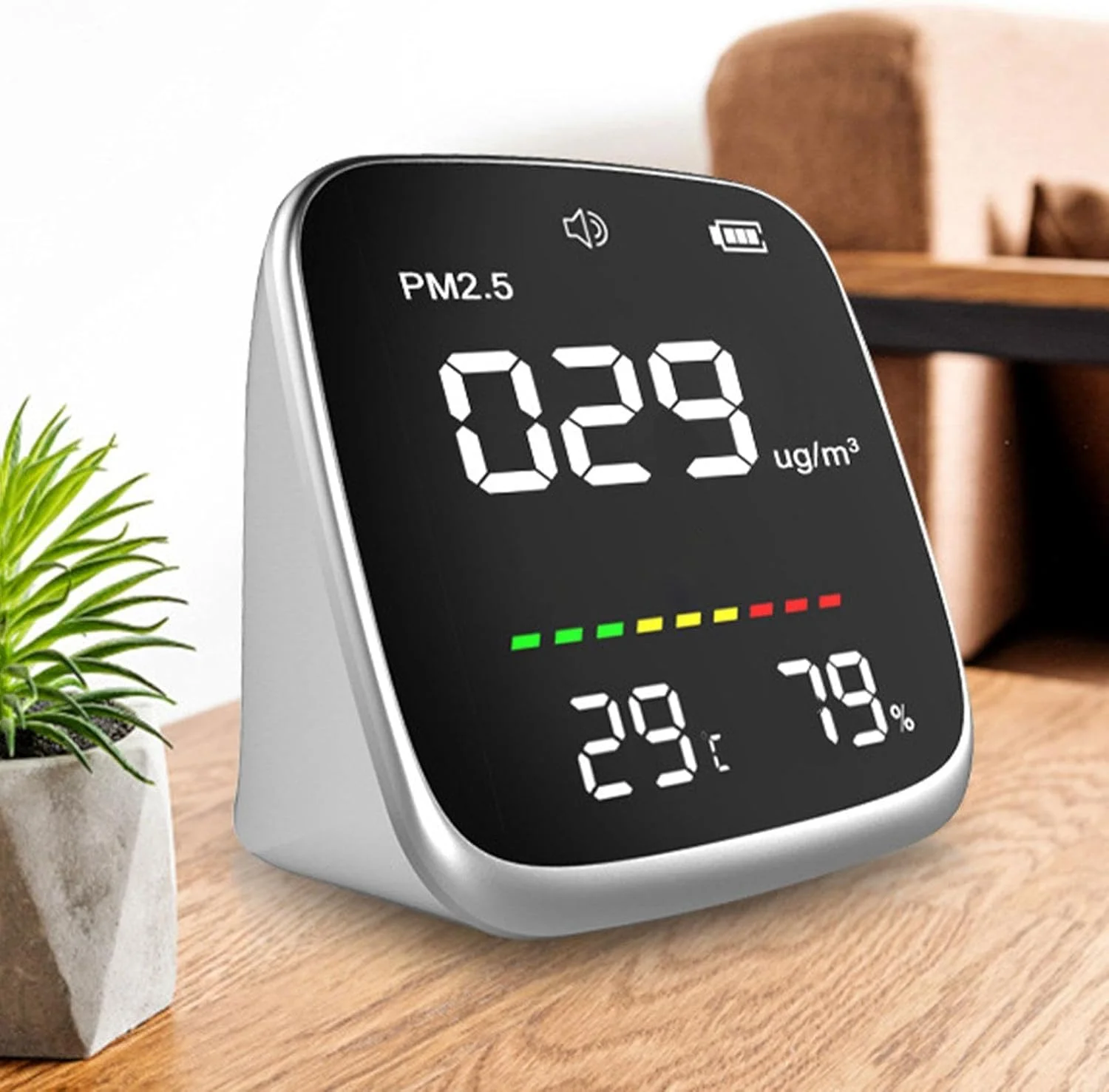 مانیتور کیفیت هوا داخل خانه | ردیاب هوا با قابلیت شارژ USB و عملکرد هشدار، ابزار اندازه گیری PM2.5، دما و رطوبت با صفحه نمایش دیجیتال LED برای خانه و مدرسه