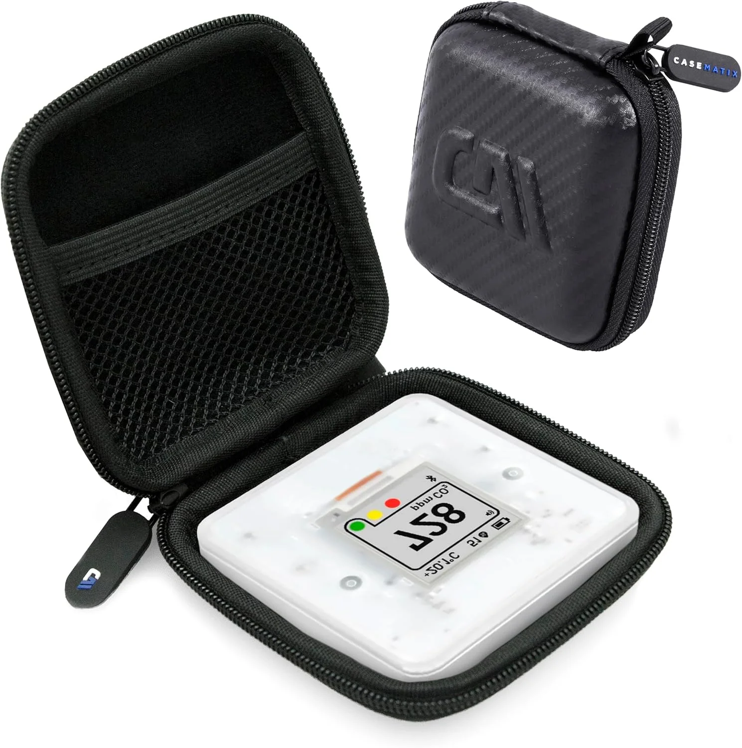 کیف حمل CASEMATIX سازگار با دستگاه مانیتور کیفیت هوای خانگی SAF Aranet4 در یک پوسته سخت EVA با جیب کابل - فقط شامل کیف مسافرتی