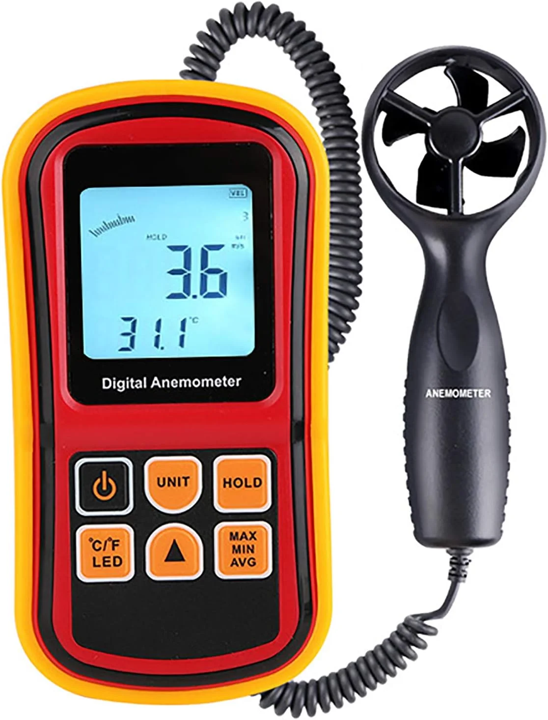 بادسنج دستی CNRGHS، بادسنج دیجیتال جدا شونده، استفاده از اصل بلبرینگ + فوتوالکتریک، تبدیل واحد دما C/F، اندازه گیری سرعت باد، دما و سرعت جریان باد