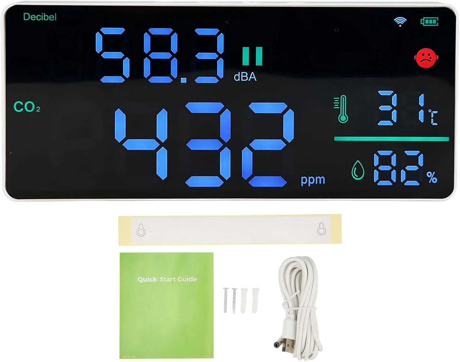 مانیتور دی اکسید کربن بریلوکسا، تستر 4 در 1 قابل نصب روی دیوار با دسی بل سنج، دماسنج دیجیتال رطوبت سنج، ردیاب CO2 برای اندازه گیری کیفیت هوای داخل ساختمان