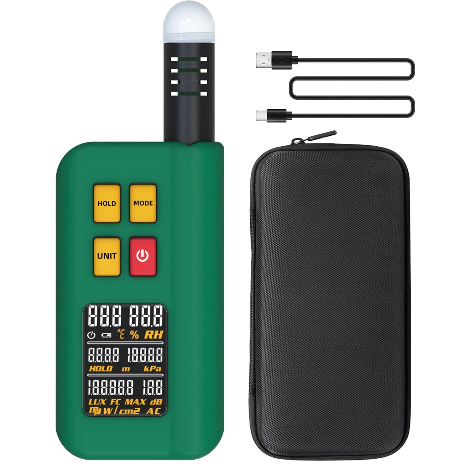 دستگاه سنجش محیطی قابل حمل BSIDE GX1، شارژی 6 در 1 با نورسنج دیجیتال، دسی بل سنج، فشارسنج، ارتفاع سنج، دماسنج و رطوبت سنج، صفحه نمایش رنگی، نگهدارنده داده، تست هوشمند