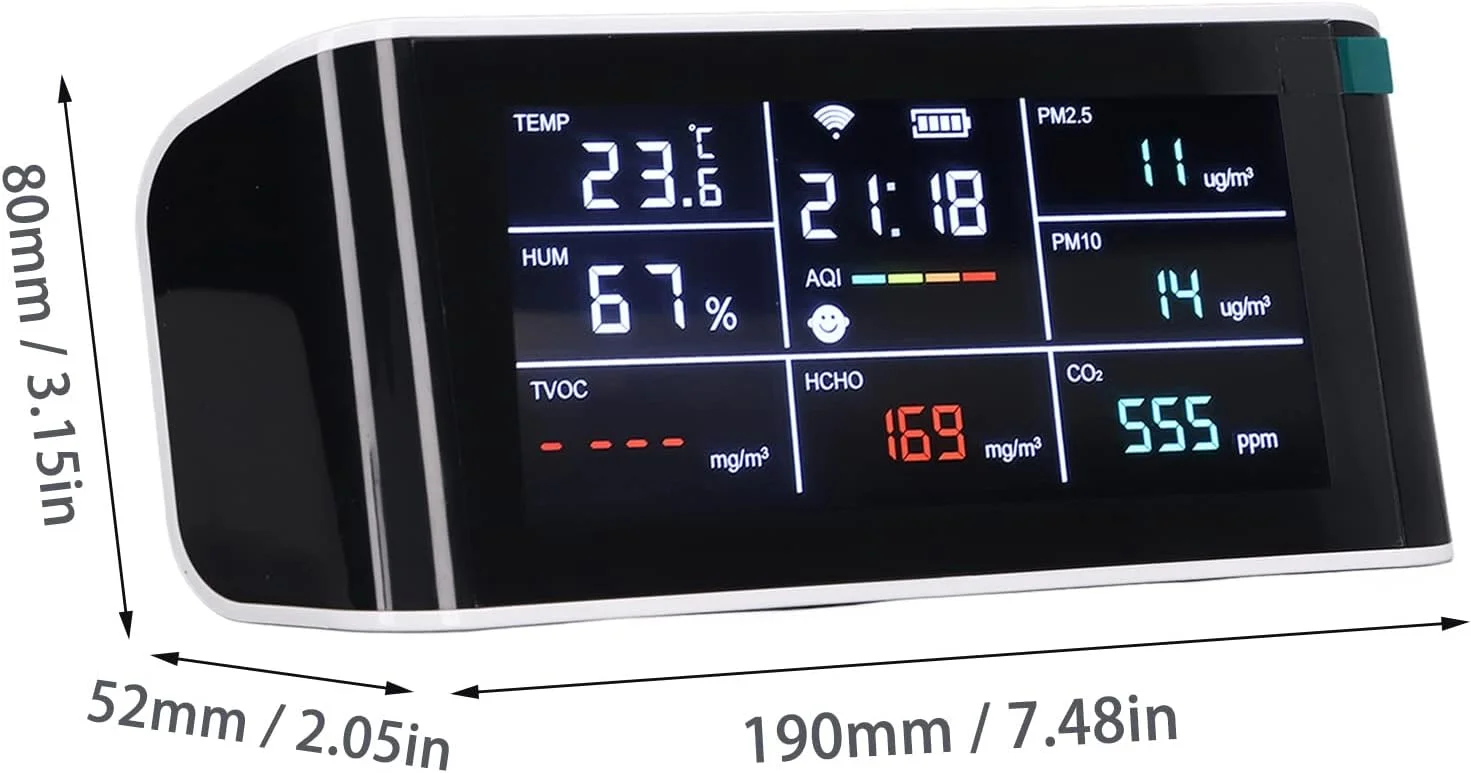 مانیتور کیفیت هوا Brilluxa، مانیتور قابل حمل CO2 وای فای، مانیتور کیفیت هوا 9 در 1 برای انبارهای شراب و خانه ها