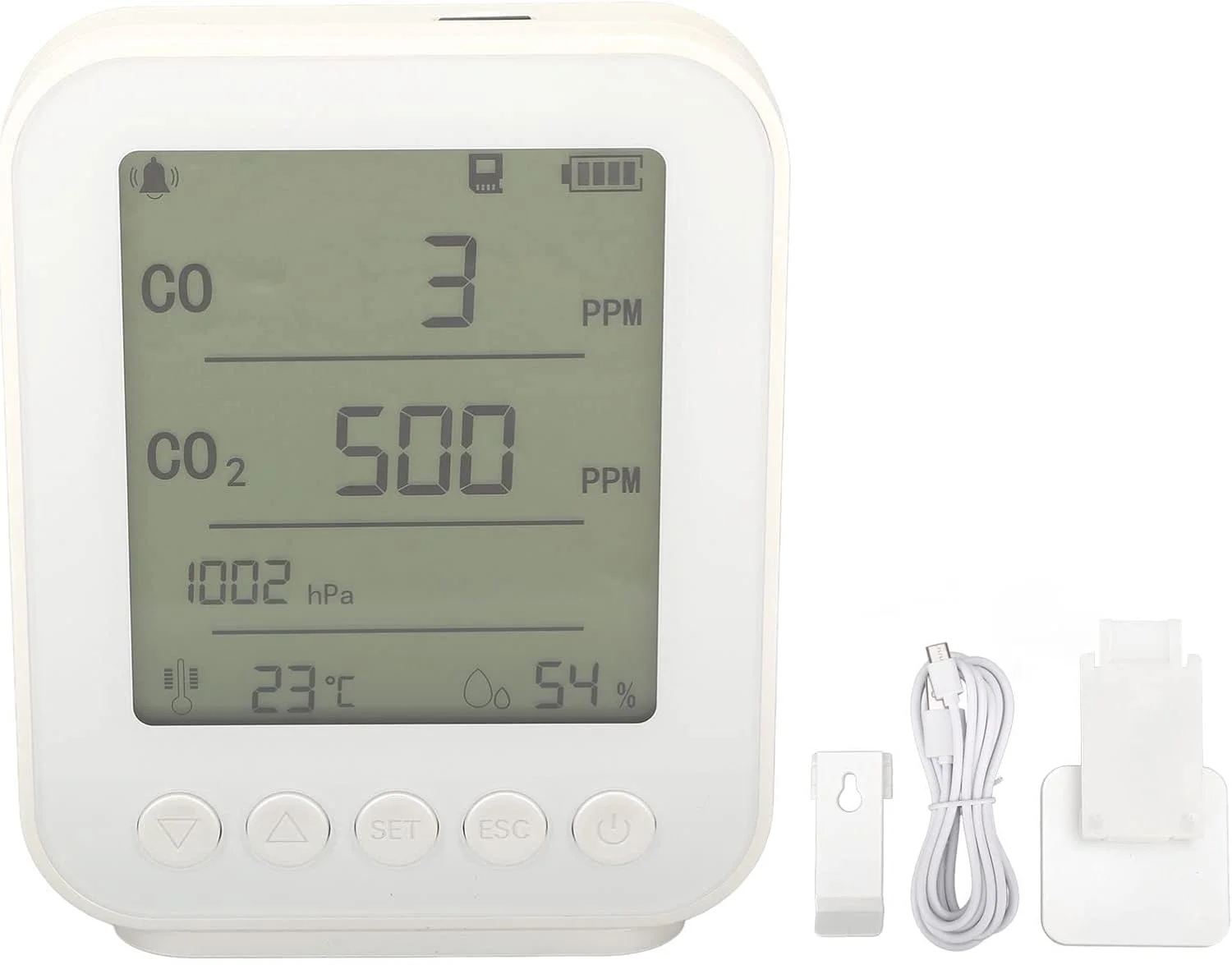 مانیتور کیفیت هوای خودرو Brilluxa، ردیاب CO2 خودرو با سنسور دما، فشار و رطوبت، دستگاه سنجش کیفیت هوا 7 در 1 با 5 ولت برای نظارت بر خودرو