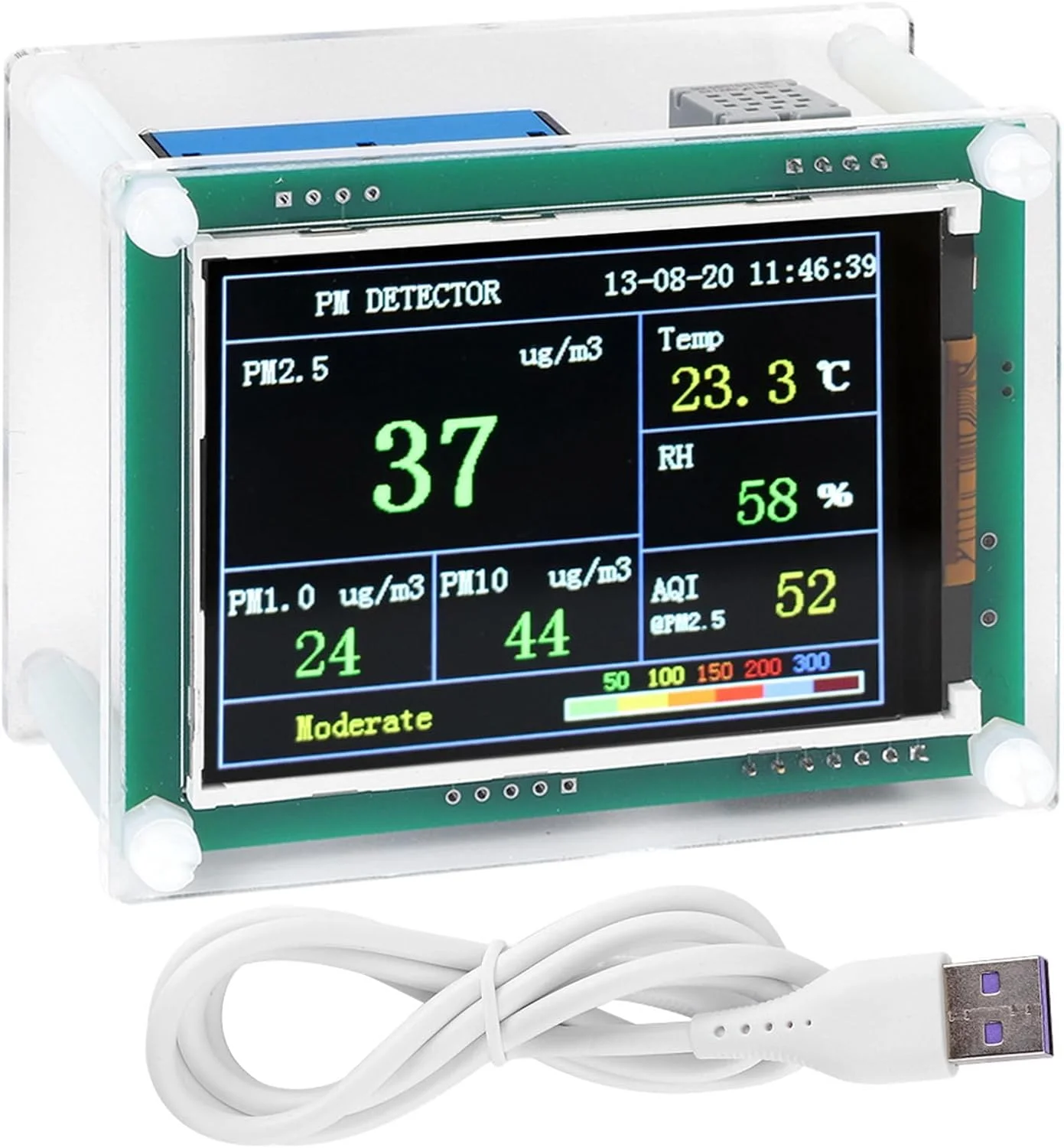 دستگاه تشخیص ذرات معلق PM2.5 بریلوکسا، مانیتور LED کیفیت هوای محیط خانه، مناسب برای خانه، خودرو، دفتر کار، فضای باز، 2.8 اینچ