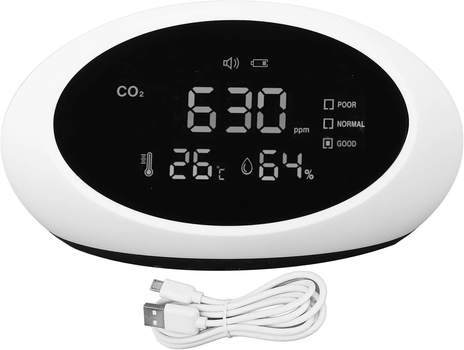 دستگاه تشخیص دی اکسید کربن Brilluxa، مانیتور دی اکسید کربن قابل شارژ با صفحه نمایش LCD HD، دماسنج رطوبت سنج، دستگاه قابل حمل سنجش کیفیت هوا، دستگاه تشخیص CO2 داخلی