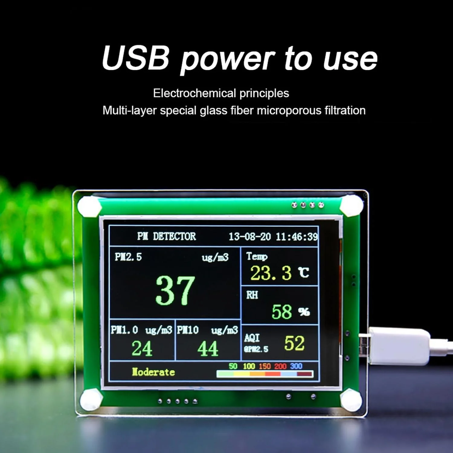 دستگاه تشخیص ذرات معلق PM2.5 بریلوکسا، مانیتور LED کیفیت هوای محیط خانه، مناسب برای خانه، خودرو، دفتر کار، فضای باز، 2.8 اینچ