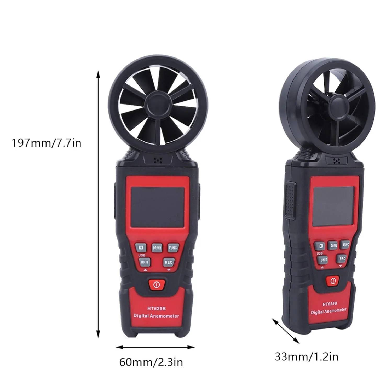 بادسنج بریلوکسا، سرعت سنج باد دیجیتال، فلومتر هوای قابل حمل، تستر جریان هوای دیجیتال HT625B با نمایشگر دما و رطوبت، ابزار اندازه گیری جریان HVAC، نظارت بر سرعت باد