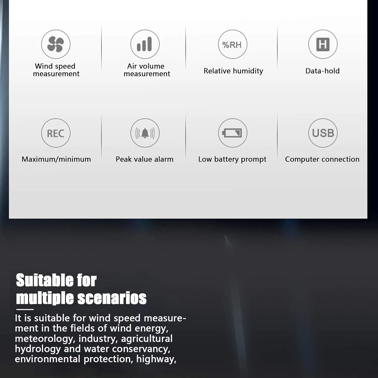 بادسنج بریلوکسا، سرعت سنج باد دیجیتال، فلومتر هوای قابل حمل، تستر جریان هوای دیجیتال HT625B با نمایشگر دما و رطوبت، ابزار اندازه گیری جریان HVAC، نظارت بر سرعت باد