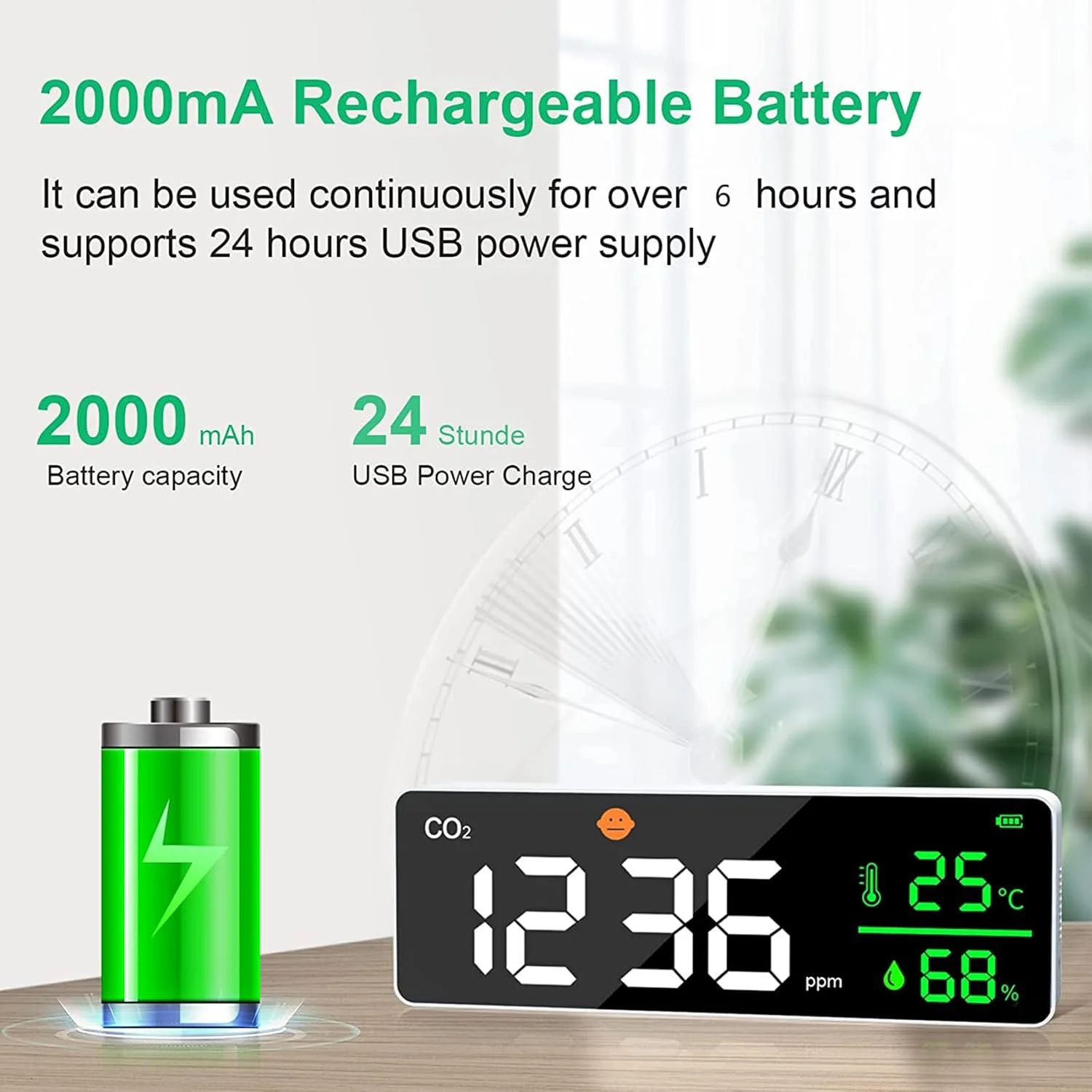 صفحه نمایش کیفیت هوای BREAUX، ردیاب دی اکسید کربن قابل حمل داخلی، تستر صفحه نمایش هوای فضای محدود با آلارم، سنسور NDIR، متر CO2/دما/رطوبت، برای اتاق/ماشین/مدرسه