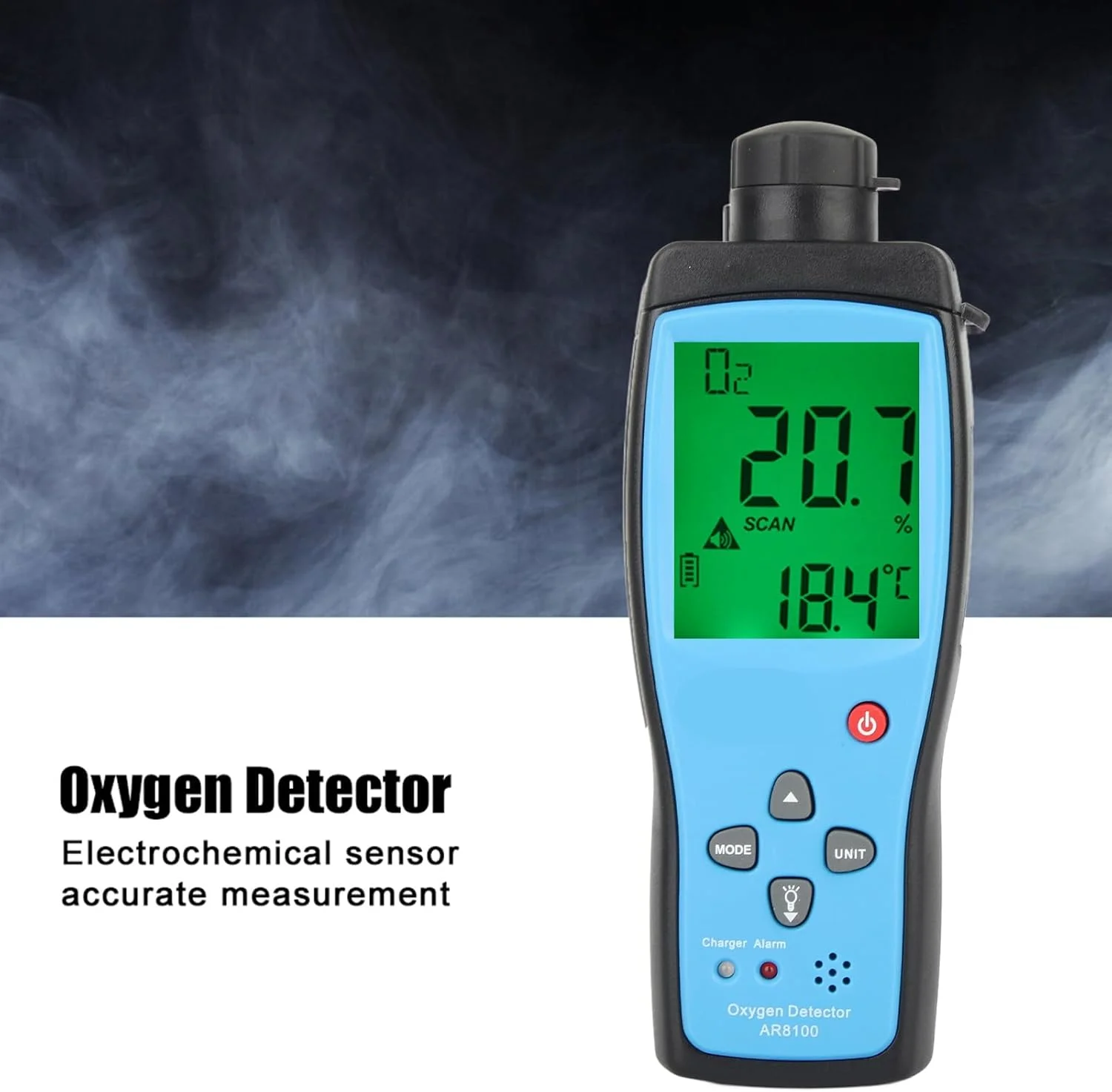 دستگاه سنجش اکسیژن دستی بریلوکسا مدل AR8100، ردیاب اکسیژن قابل شارژ برای صنعت در فضای باز 100-240 ولت، مانیتور گاز با نشانگرهای متعدد و آلارم، دارای LCD