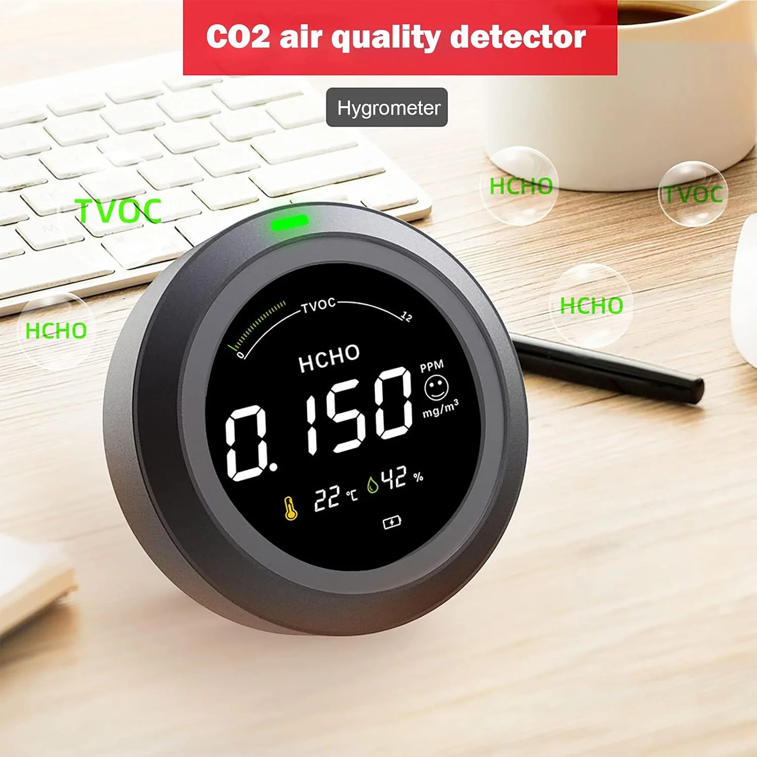 صفحه نمایش کیفیت هوا BREAUX، ردیاب CO2، صفحه نمایش کیفیت هوا، دما و رطوبت نسبی، دستگاه سنجش CO2، صفحه نمایش CO2، سنسور کانال NDIR، دستگاه هشدار CO2، ایده آل برای خانه، دفتر، ماشین، مدرسه