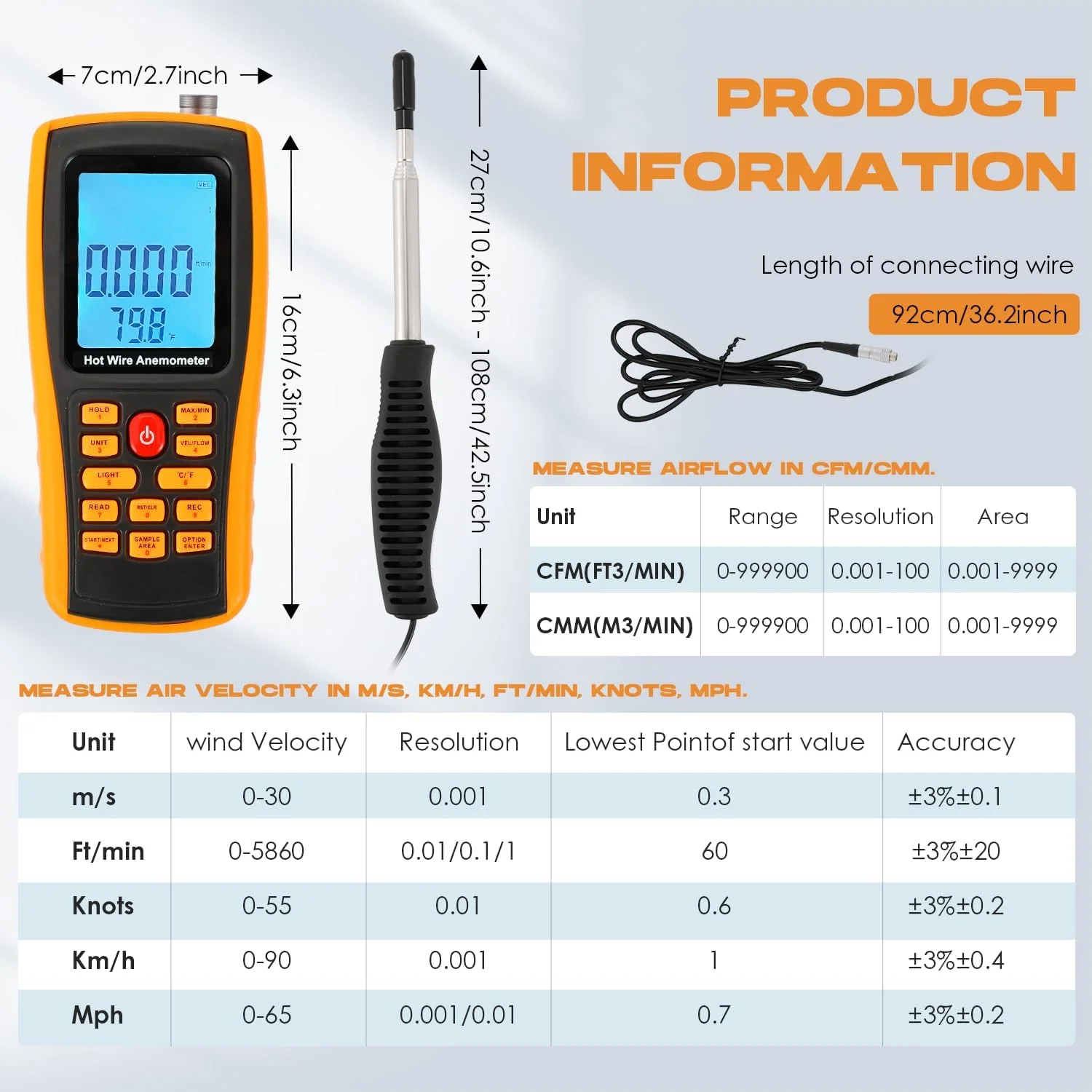 بادسنج سیم داغ Bonvoisin، سرعت سنج جریان هوای CFM/CMM دستی با نور پس زمینه LCD برای HVAC، سرعت جریان هوا در کانال و دمای هوا (بادسنج حرارتی) بادسنج سیم داغ Bonvoisin، سرعت سنج جریان هوای CFM/CMM دستی با نور پس زمینه LCD برای HVAC، سرعت جریان هوا در کانال و دمای هوا (بادسنج حرارتی)
