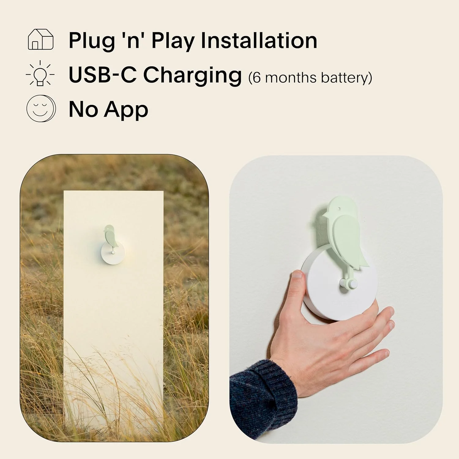 مانیتور CO2 داخلی Birdie Design - سنجش کیفیت هوا برای خانه و محل کار - ارتقاء سلامت روانی و جسمی - دکوراسیون داخلی مدرن - کاهش خطرات سلامتی با هوای پاک (Meadow)