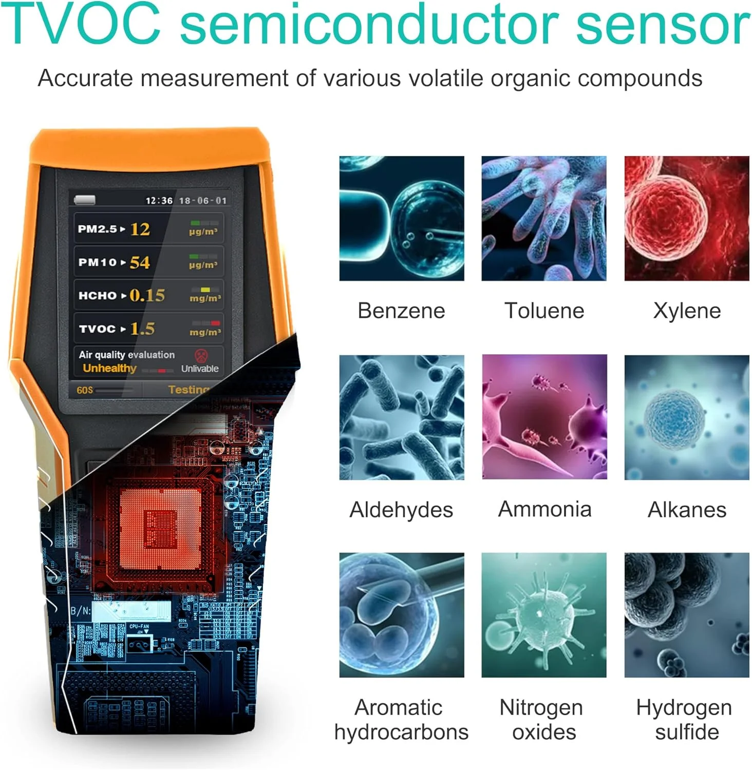 دستگاه سنجش کیفیت هوای هوشمند BLATN، مانیتور 11 در 1 کیفیت هوای داخل خانه، تشخیص دهنده PM1.0 PM2.5 PM10 گرد و غبار TVOC VOC HCHO AQI با قابلیت ثبت داده برای خانه و محل کار (126S)