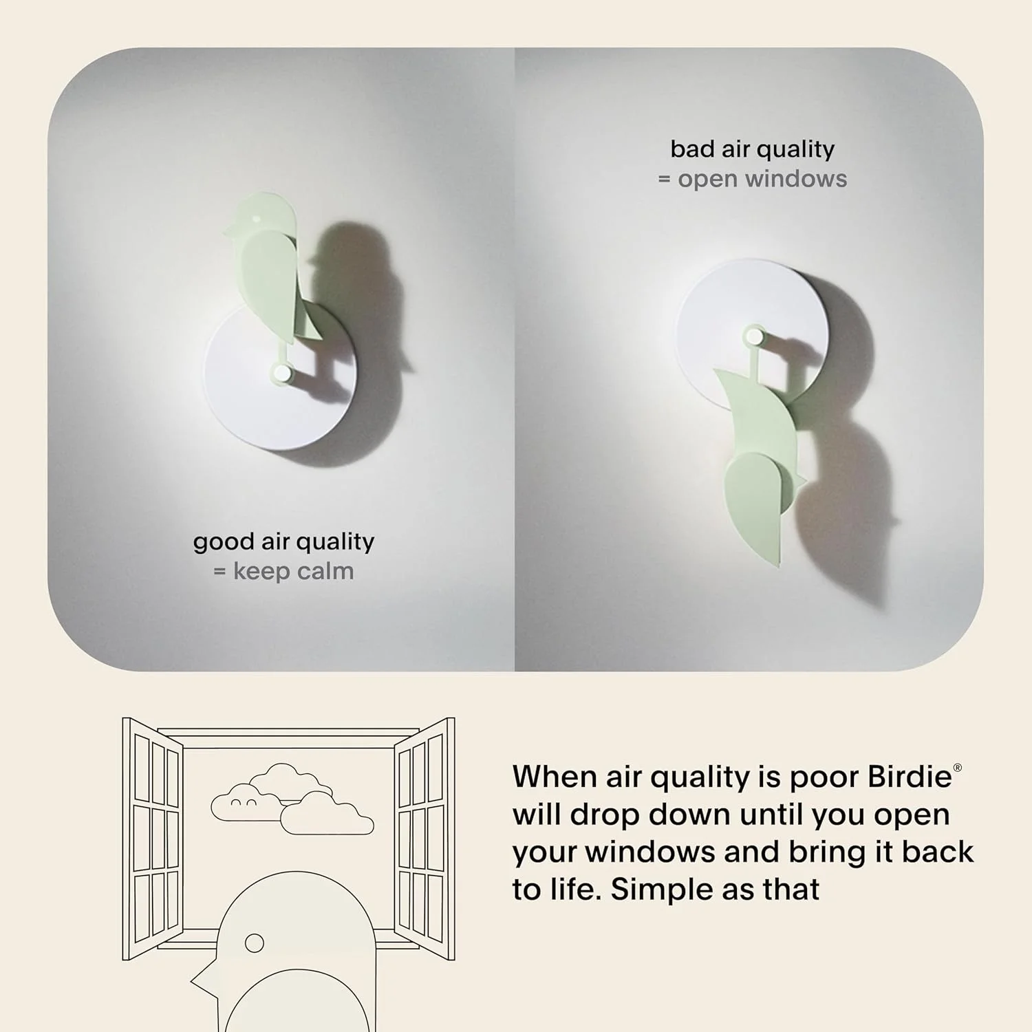 مانیتور CO2 داخلی Birdie Design - سنجش کیفیت هوا برای خانه و محل کار - ارتقاء سلامت روانی و جسمی - دکوراسیون داخلی مدرن - کاهش خطرات سلامتی با هوای پاک (Meadow)