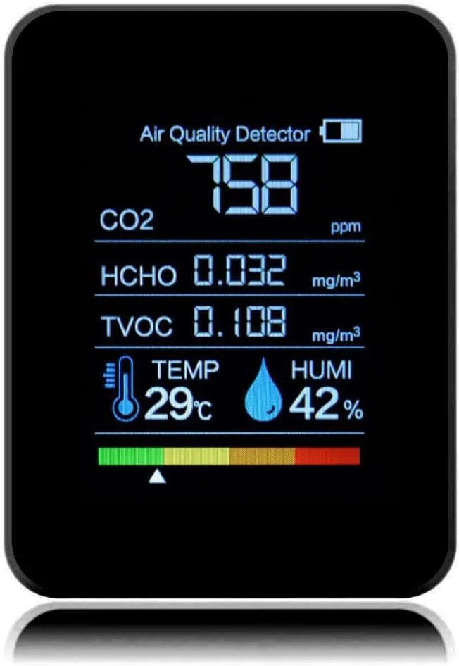 دستگاه تشخیص دی اکسید کربن Bekasa، دستگاه تشخیص کیفیت هوا 5 در 1، دستگاه سنجش CO2 داخلی، مانیتور دیجیتال TVOC HCHO، تستر سنسور دما و رطوبت، صفحه نمایش رنگی با نور پس زمینه برای خانه، دفتر، باشگاه (مشکی)
