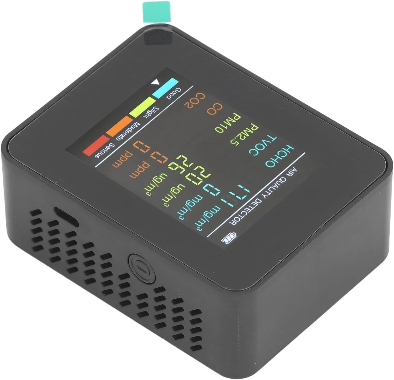 مانیتور کیفیت قابل حمل با نور پس زمینه LCD، ردیاب CO2 TVOC HCHO PM2.5 PM10 با آلارم برای خانه و دفتر (مشکی)