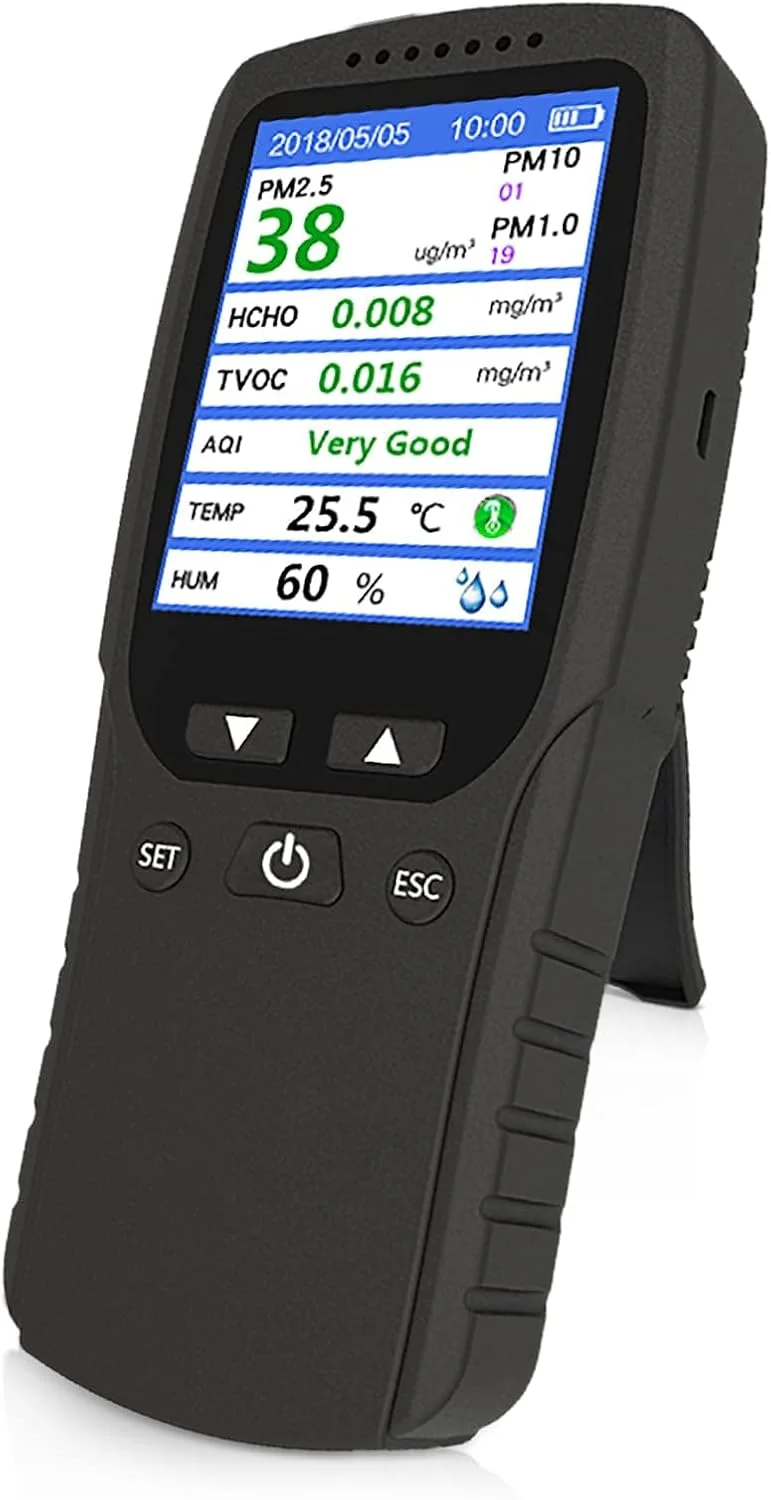 دستگاه سنجش کیفیت هوا Azonee، ردیاب فرمالدئید، دماسنج و رطوبت سنج، تستر آلودگی، سنسور؛ تشخیص ذرات گرد و غبار PM2.5/PM10/PM1.0 میکرون، تست گازهای آلی فرار TVOC در محیط داخلی؛ کتاب الکترونیکی