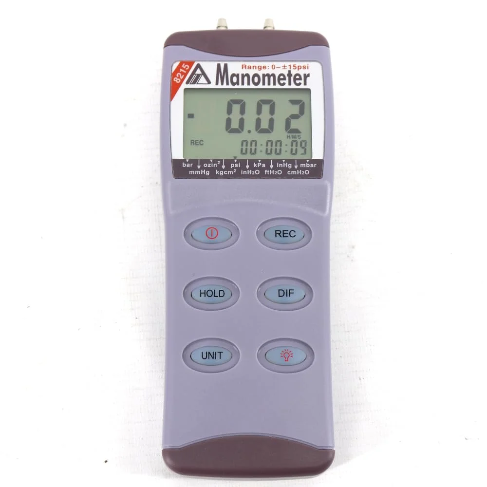 فشارسنج دیجیتال پرتابل AZ8215، 15 PSI، مانومتر دیجیتال، گیج فشار دیفرانسیل