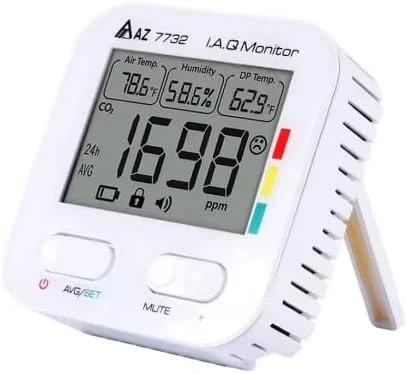 دستگاه تشخیص غلظت دی اکسید کربن AZ7732، آلارم هشدار مانیتورینگ دی اکسید کربن، دستگاه ثبت دما و رطوبت کیفیت هوا، تشخیص گازهای مضر