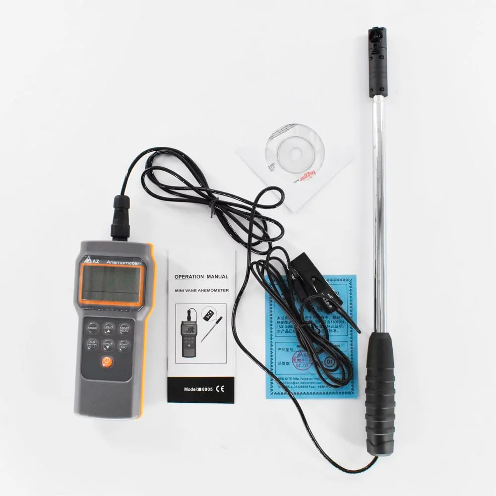 بادسنج دیجیتال HVAC مدل AZ8905، سرعت سنج باد، جریان هوا، محدوده 0.5 تا 20 متر بر ثانیه