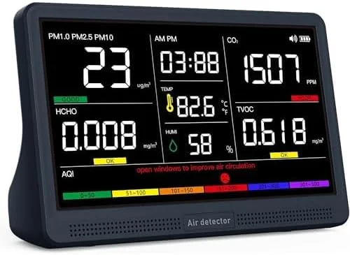 دستگاه سنجش کیفیت هوای داخلی حرفه ای AQItech با بوق 7X AQI