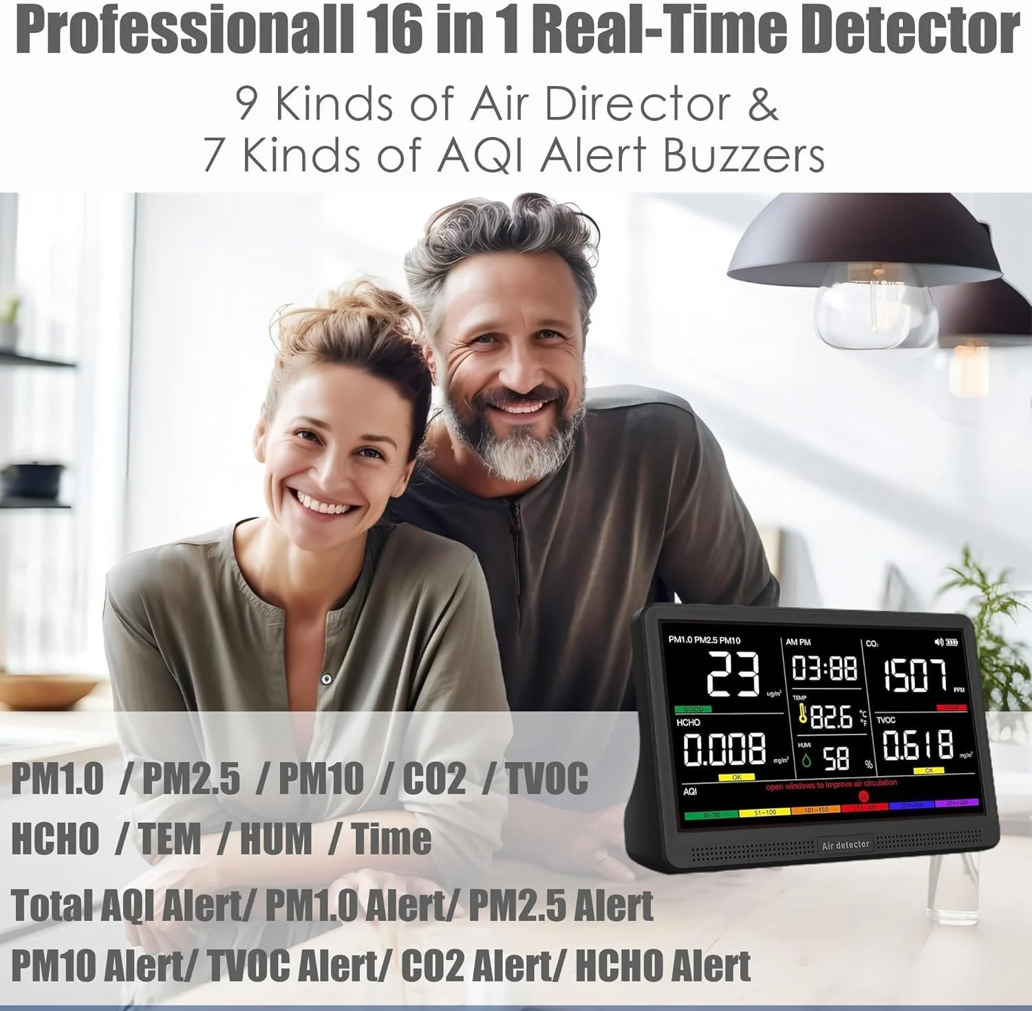 دستگاه سنجش کیفیت هوای داخلی حرفه ای AQItech با بوق 7X AQI دستگاه سنجش کیفیت هوای داخلی حرفه ای AQItech با بوق 7X AQI