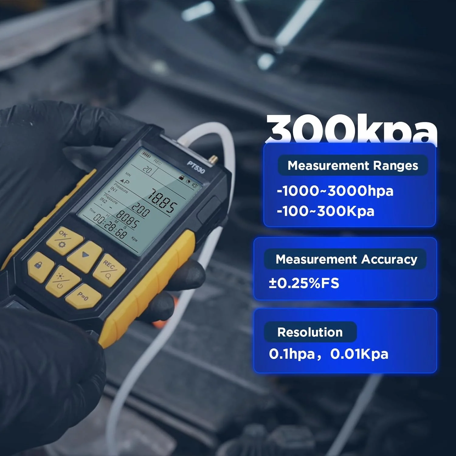 تستِر فشار گاز مانیومتر AUTOOL، HVAC دیجیتال -100 تا 300Kpa، 11 واحد دیفرانسیل دوگانه، قفل و ذخیره داده، پشت مغناطیسی، صفحه نمایش با نور پس زمینه