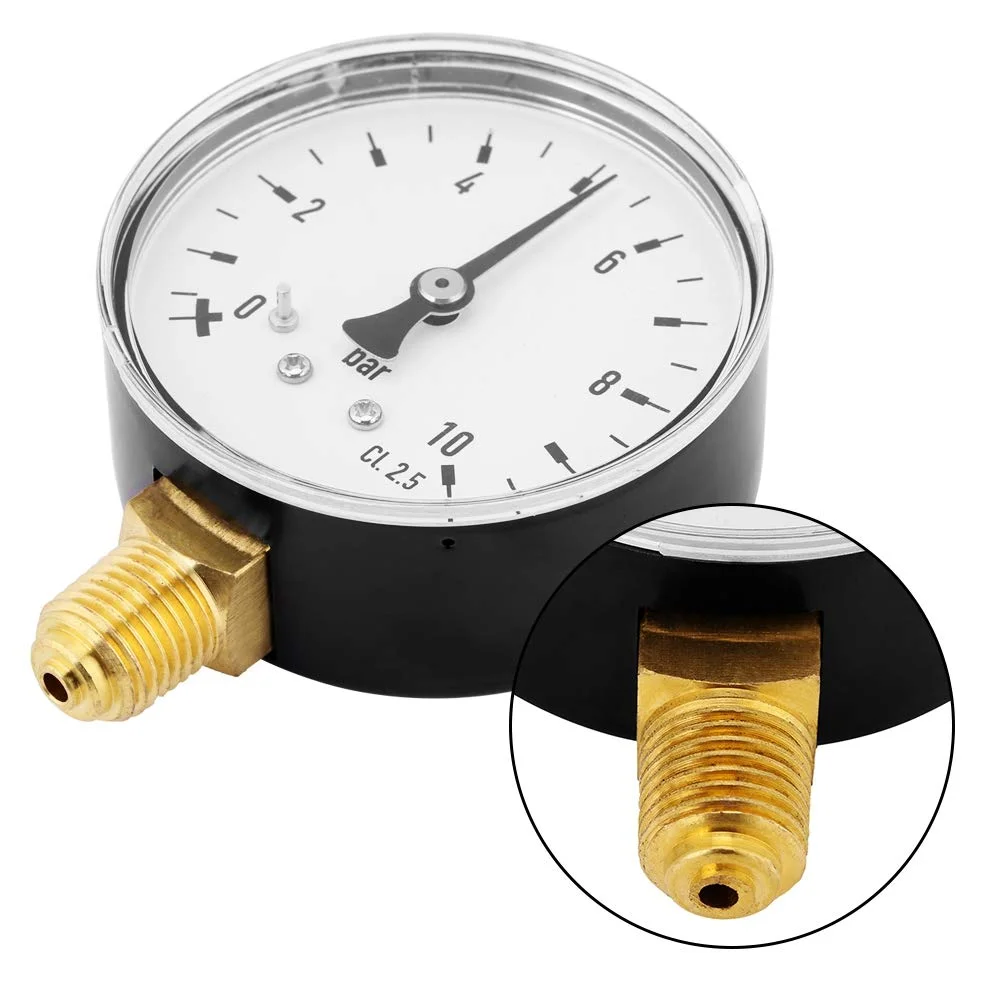 فشارسنج مانومتر نصب جانبی برای اندازه گیری فشار هوا، روغن و آب 0-10 بار | اندازه کوچک و بهینه سازی شده برای دوام | 1/4 اینچ NPT