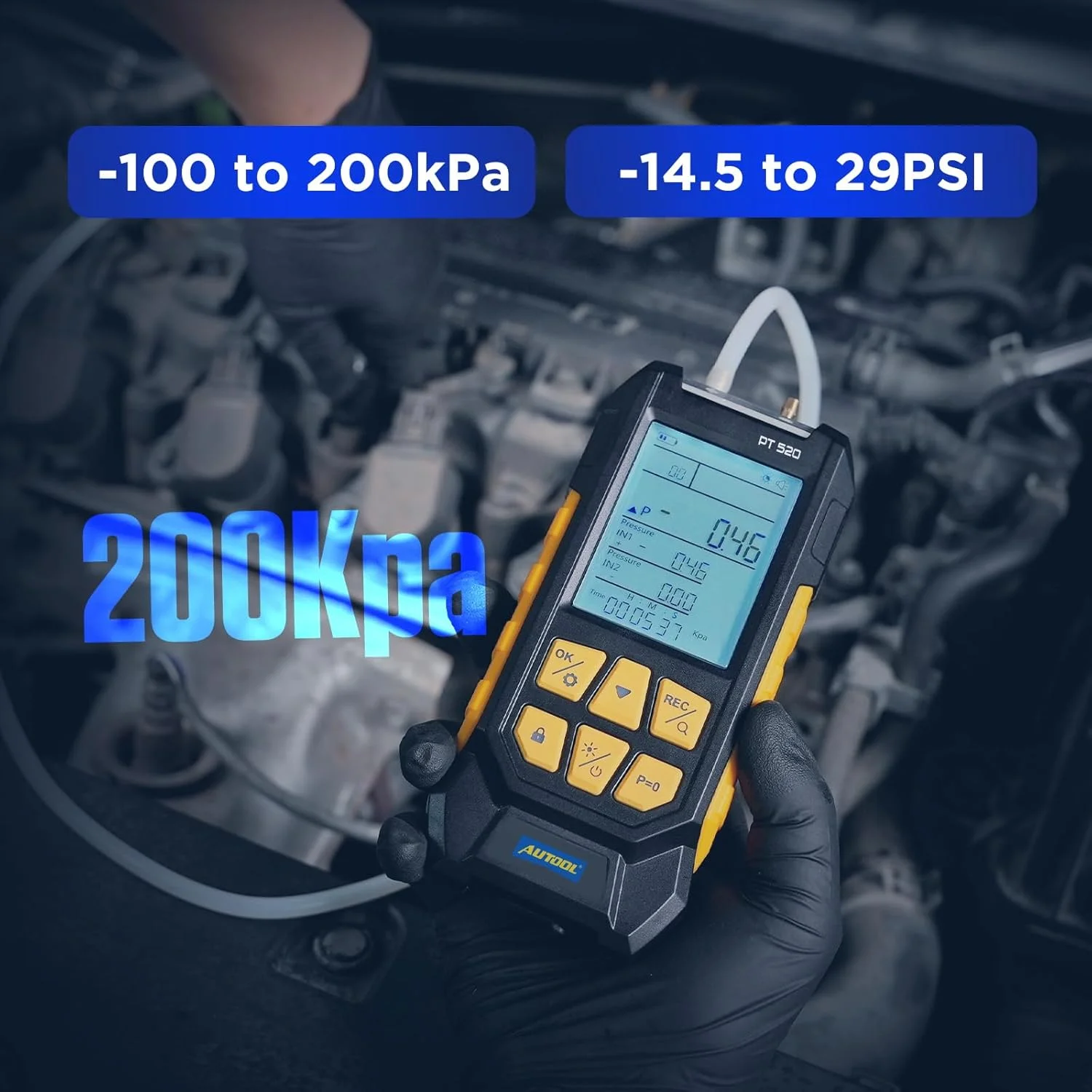 تستر فشار گاز مانومتر AUTOOL، مانومتر دیجیتال HVAC، گیج فشار دیفرانسیل دو پورت 10 واحد -100 تا 200Kpa، صفر کردن داده با صفحه نمایش LCD دارای نور پس زمینه