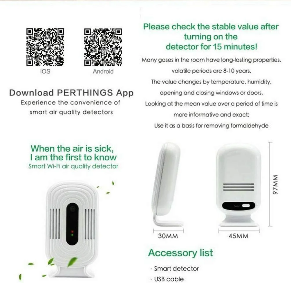 تستر کیفیت هوا Asolym، تشخیص دهنده کپک، گرد و غبار، USB Wifi داخلی برای کیت حالت خانگی، آنالایزر، مانیتور هوشمند PM2.5 HCHO، TVOC و CO2، آنالایزر دما و رطوبت