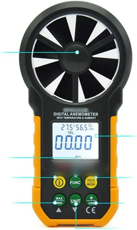 بادسنج دیجیتال ZheXun با قابلیت تست دما و رطوبت، سرعت سنج باد، مینی بادسنج دستی با قابلیت اندازه گیری دما و سرعت باد (رنگ : )