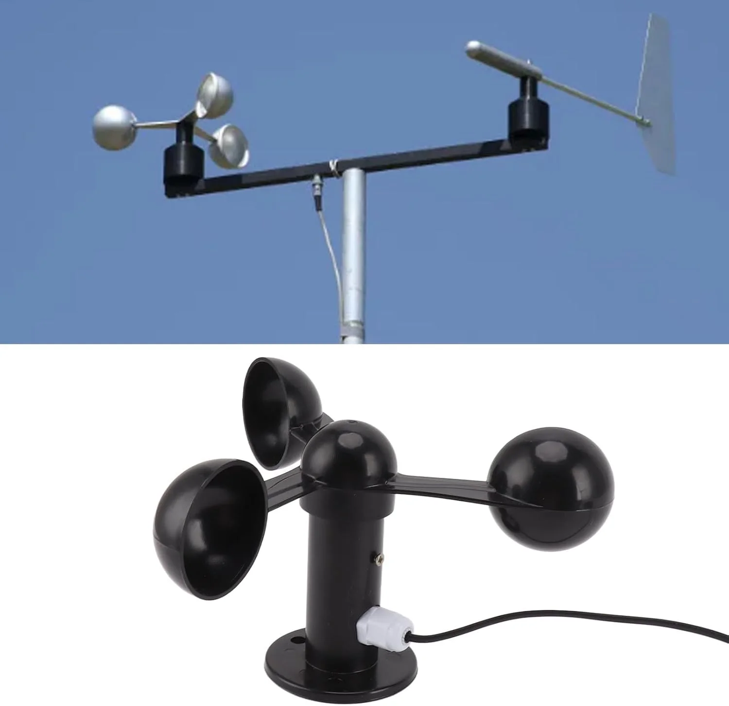 بادسنج فنجانی سرعت ضد آب کابل 8 متری سنسور سرعت سه فنجانی 360 درجه ایستگاه هواشناسی