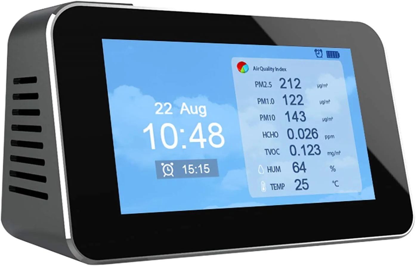 دستگاه تشخیص کیفیت هوا 9 در 1 AMTAST، مانیتور هوشمند کیفیت هوا برای AQI، PM2.5، PM1.0، PM10، فرمالدهید (HCHO)، TVOC، دما، رطوبت، زمان/تاریخ/هشدار چند منظوره